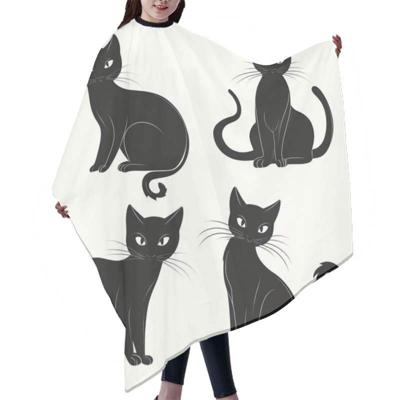 Personality  Four Black Cat Silhouettes Showcasing Various Poses And Expressions, Perfect For Halloween Or Whimsical Designs. Hair Cutting Cape