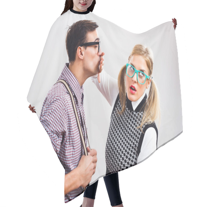 Personality  Nerdy Man Is Trying To Kiss His Nerdy Lady Hair Cutting Cape