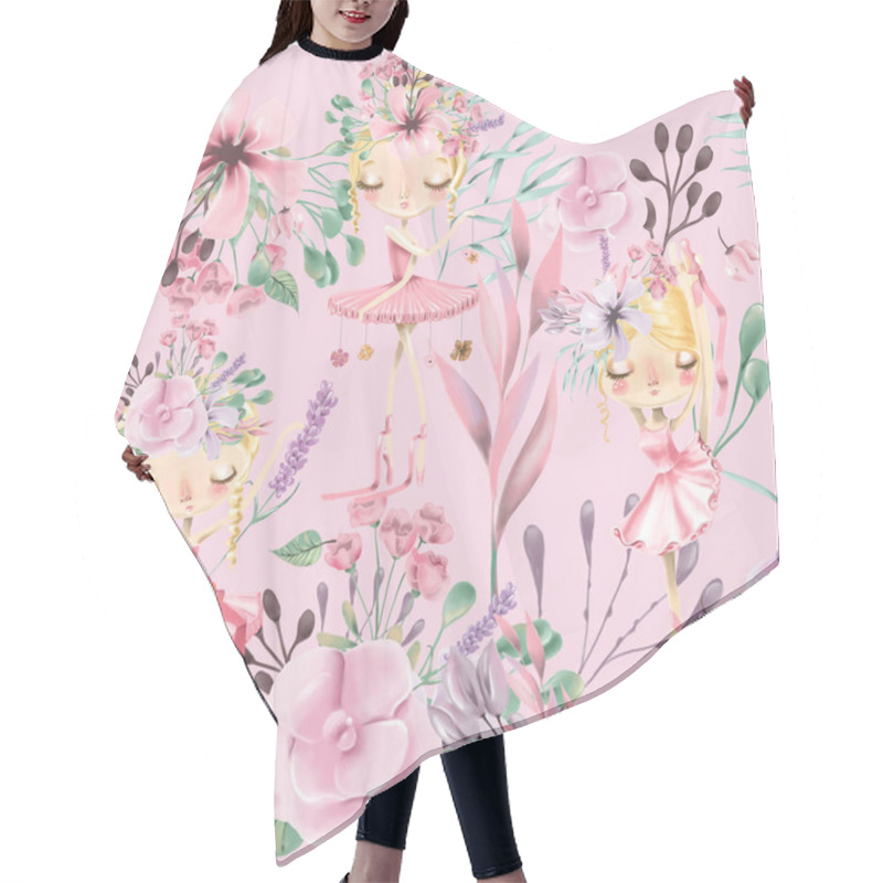 Personality  Lovely Pattern Of Cute Ballerina Girls With Flowers On Pink Background Hair Cutting Cape