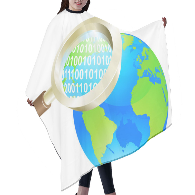 Personality  Magnifying Glass Binary Data World Globe Concept Hair Cutting Cape