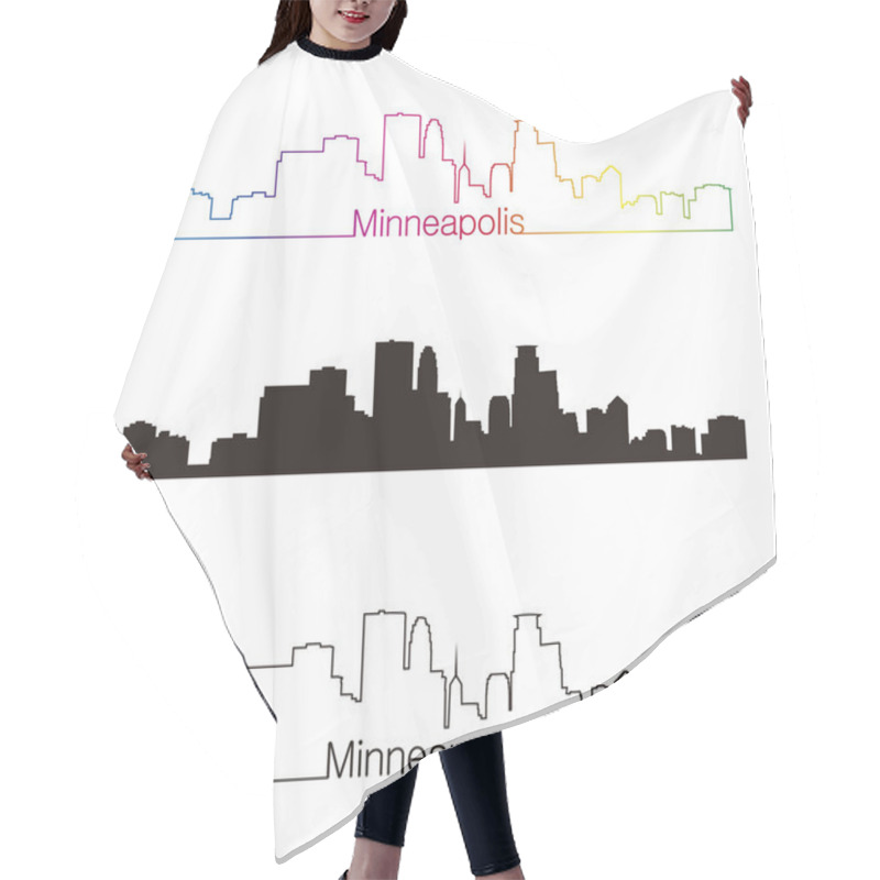 Personality  Minneapolis Skyline Linear Style With Rainbow Hair Cutting Cape