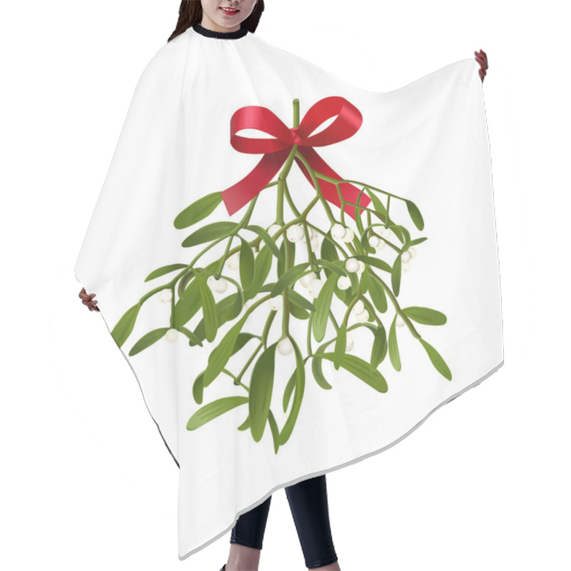 Personality  Mistletoe. Vector Illustration Of Hanging Fluffy Mistletoe Sprigs With Berries And Red Bow Isolated On White Background For Christmas Cards And Decorative Design. Hair Cutting Cape