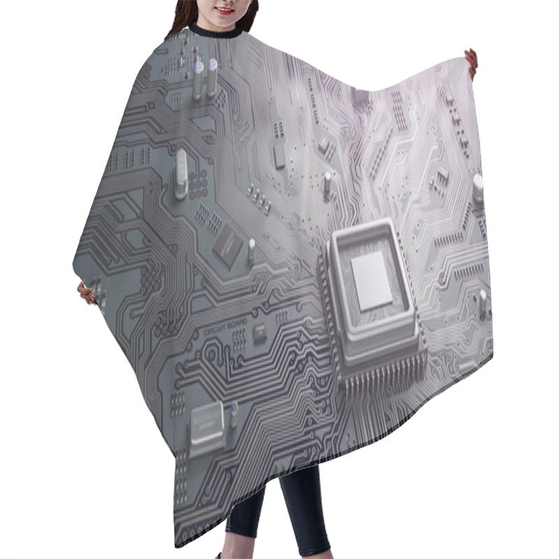 Personality  PU Chip On Circuit Board. Black Motherboard With Central Process Hair Cutting Cape