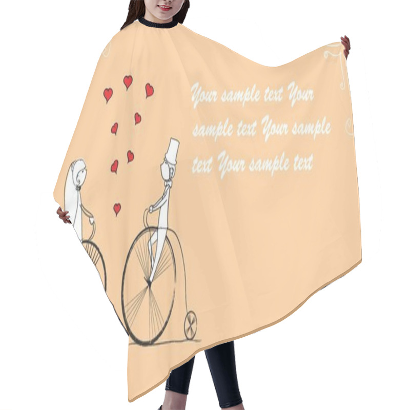 Personality  Wedding Picture, Bride And Groom Ride Bikes, Vector Hair Cutting Cape