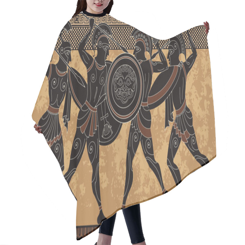 Personality  Ancient Greece Warrior.Black Figure Pottery.Ancient Greek Scene Banner.Hero,spartan,myth.Ancient Civilization Culture. Hair Cutting Cape