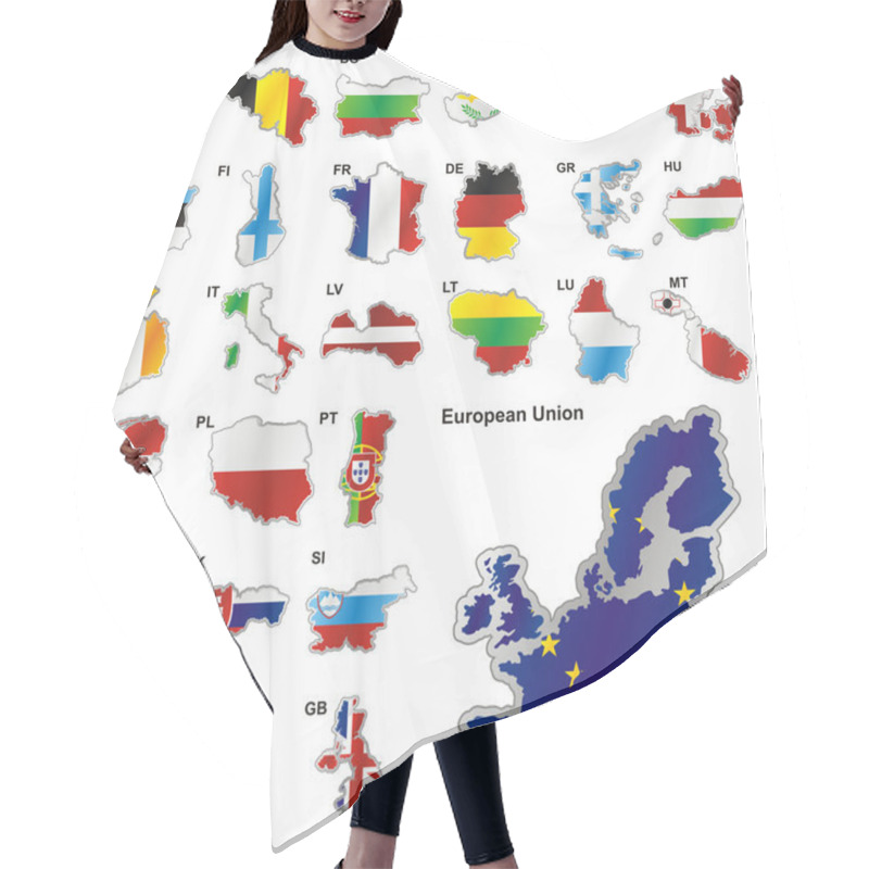 Personality  Flags Of EU In Map Shapes Hair Cutting Cape