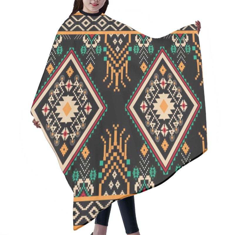 Personality  Beautiful Figure Tribal African Geometric Ethnic Oriental Pattern Traditional On Black Background.Aztec Style Embroidery Abstract Vector Illustration.design For Texture,fabric,clothing,wrapping,print. Hair Cutting Cape