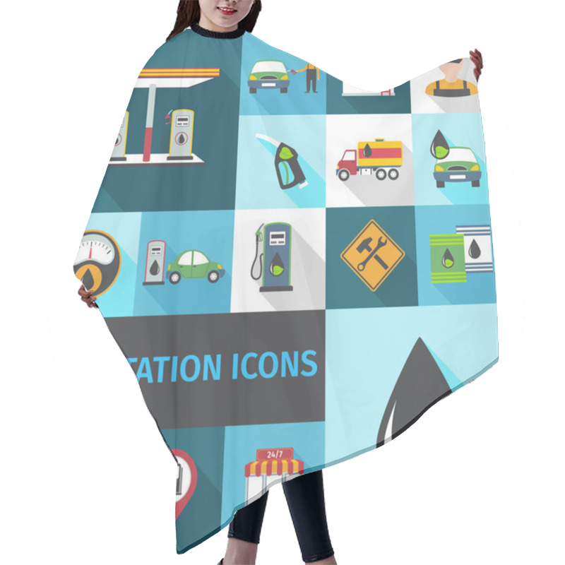 Personality  Gas Station Icons Flat Hair Cutting Cape