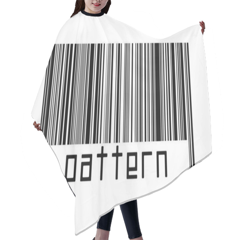 Personality  Digitalization Concept. Barcode Of Black Horizontal Lines With Inscription Pattern Below. Hair Cutting Cape