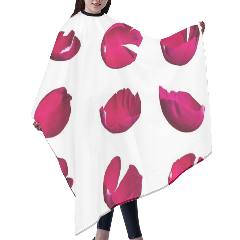 Personality  A Set Of Red Rose Petals On A White Background Isolated, Rose Petals Collection Hair Cutting Cape