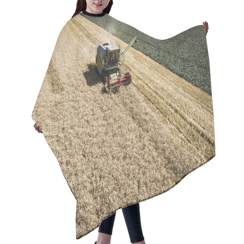 Personality  Aerial View Of Combine Harvester Harvesting Crop On Field, Agricultural Concept  Hair Cutting Cape