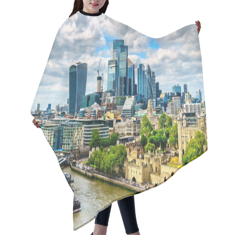 Personality  Skyscrapers Of The City Of London And The Tower Of London At The Thames River In England Hair Cutting Cape