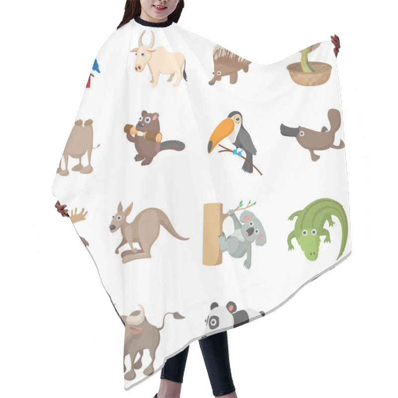 Personality  Animal Icons Set, Cartoon Style Hair Cutting Cape