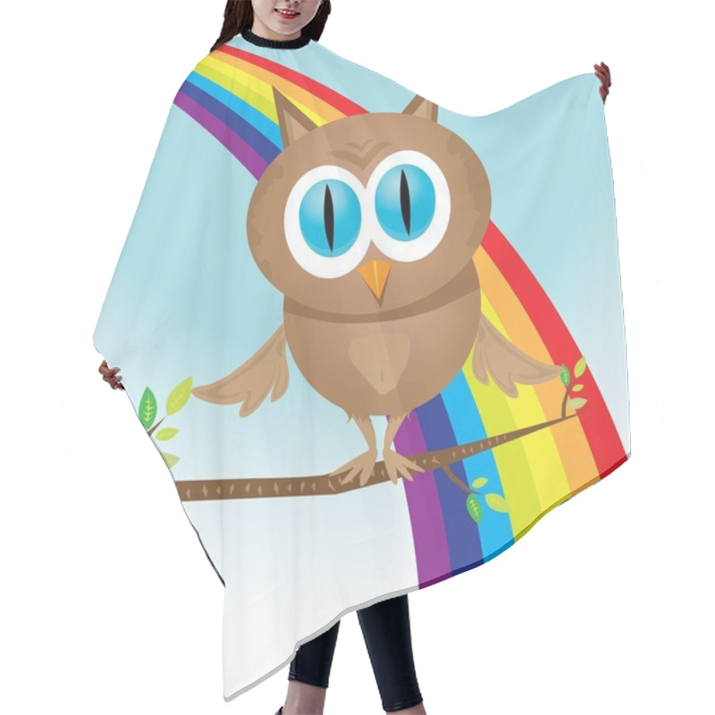 Personality  Vector Cartoon Cute Little Owl Bird On Tree Branch Hair Cutting Cape