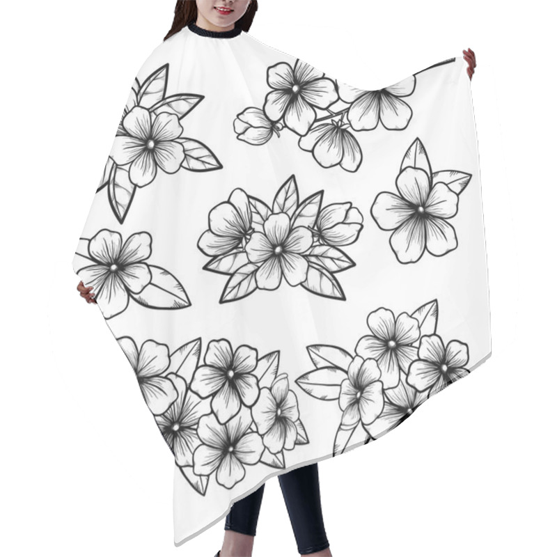 Personality  Beautiful Monochrome Black And White Floral Collection With Leaves And Flowers. Hair Cutting Cape