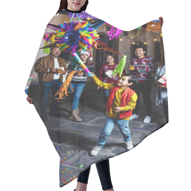 Personality  Hispanic Family Breaking A Pinata At Traditional Mexican Posada Celebration For Christmas In Mexico Latin America Hair Cutting Cape