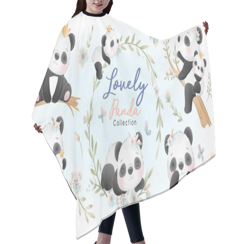 Personality  Cute Doodle Panda With Floral Collection Hair Cutting Cape