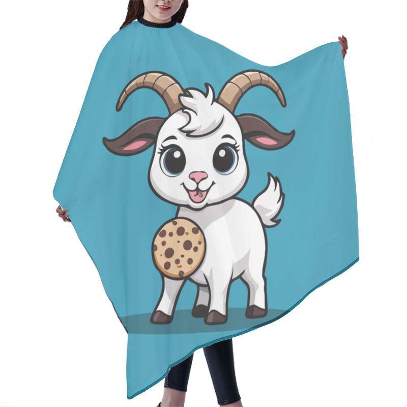 Personality  A Cute Goat Character With Large Eyes And Horns, Happily Holding A Chocolate Chip Cookie Against It. Hair Cutting Cape