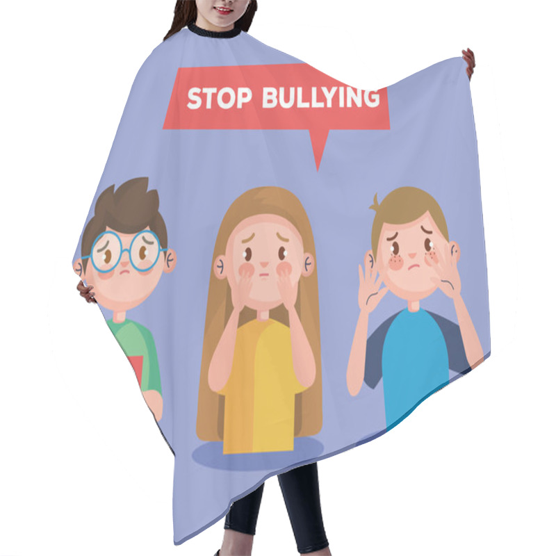 Personality  Stop Bullying And Sad Girl And Boys Kids Vector Design Hair Cutting Cape