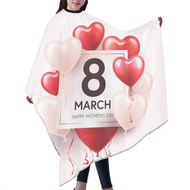 Personality  Womens Day Red Background With Balloons, Heart Shape. Love Symbol. March 8. I Love You. Spring Holiday. Hair Cutting Cape