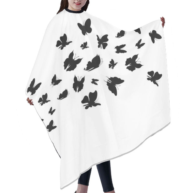 Personality  Silhouette Black Fly Flock Of Butterflies. Vector Hair Cutting Cape