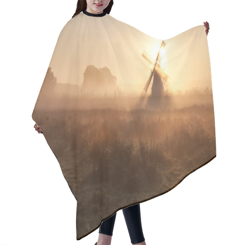 Personality  Sunshine Behind Windmill In Morning Fog Hair Cutting Cape