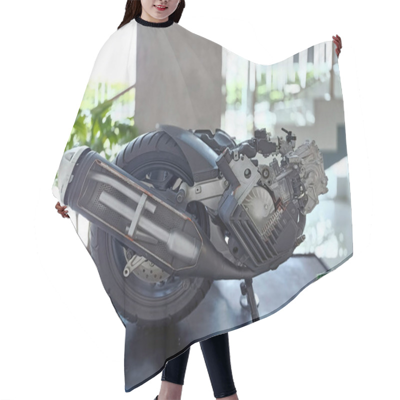 Personality  A Motorcycle Engine Block Is Displayed At An Automotive Office On November 21, 2024 In Jakarta, Indonesia. Hair Cutting Cape