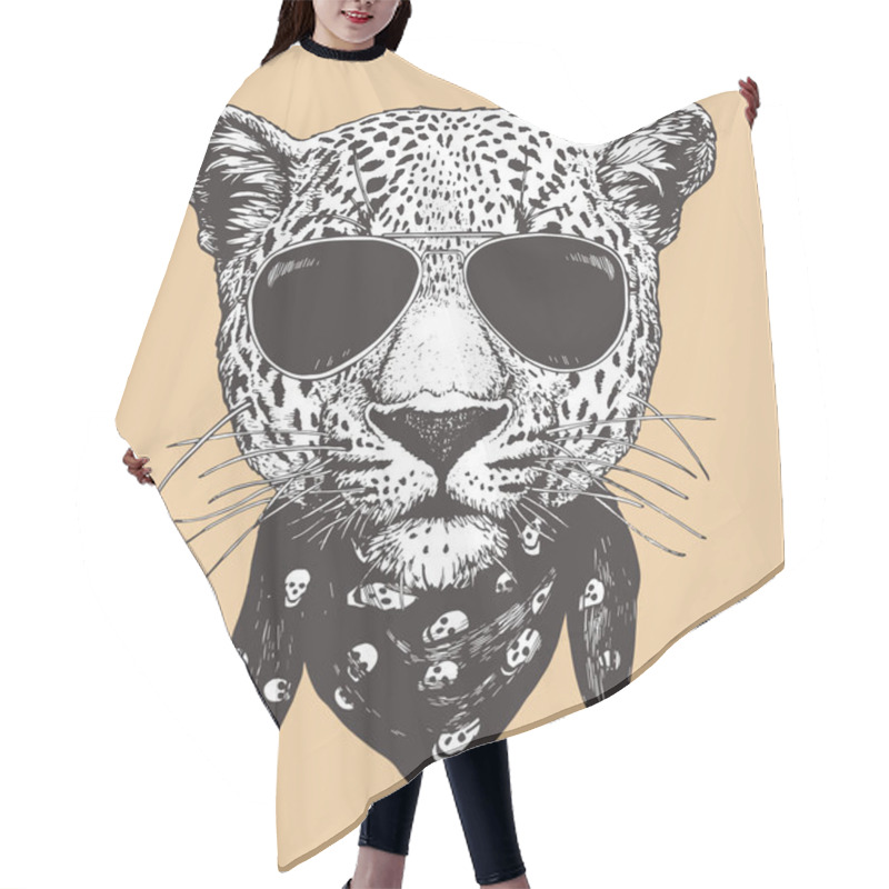 Personality  Head Of Leopard Wearing Sunglasses. Hipster Animal. Hair Cutting Cape