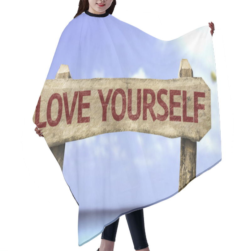 Personality  Love Yourself Wooden Sign Hair Cutting Cape