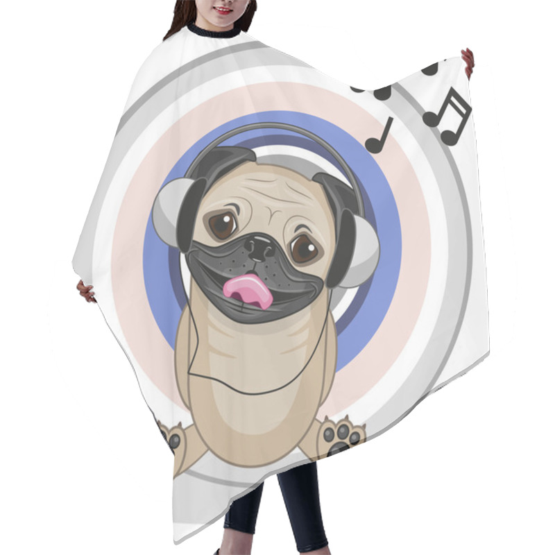 Personality  Pug Dog With Headphones Hair Cutting Cape