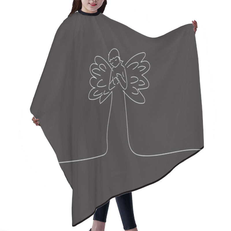 Personality  Drawing Sketch Of A Monochrome Angel Praying Vector Design. Hair Cutting Cape