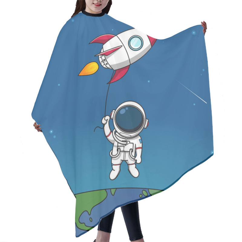 Personality  Cute Astronauts Fly Into The Sky On A Rocket Illustration Hair Cutting Cape