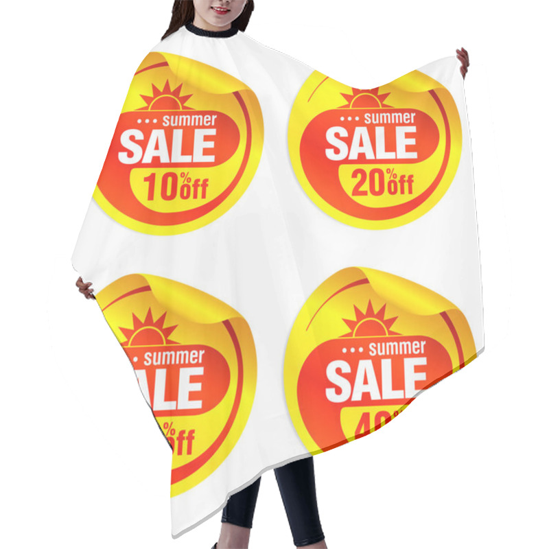 Personality  Yellow Modern Summer Sale Stickers Set 10%, 20%, 30%, 40% Off With Sun. Vector Illustration Hair Cutting Cape