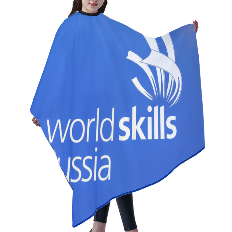 Personality  Samara, Russia - September 7, 2019: Emblem Of The World Championship 2019 In Professional Skills. Worldskills Hair Cutting Cape