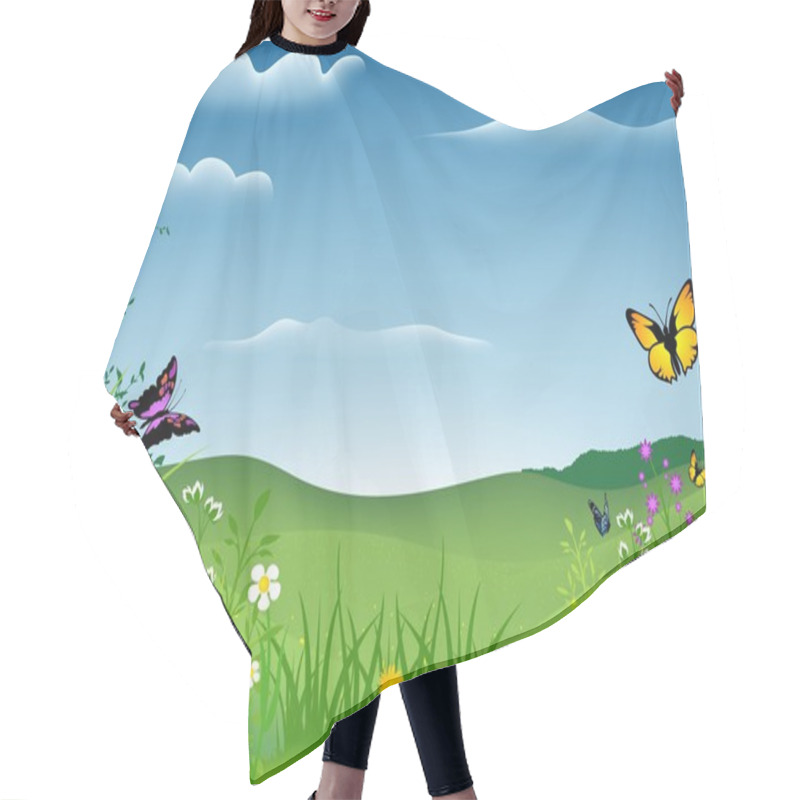 Personality  Spring Landscape With Butterflies Hair Cutting Cape