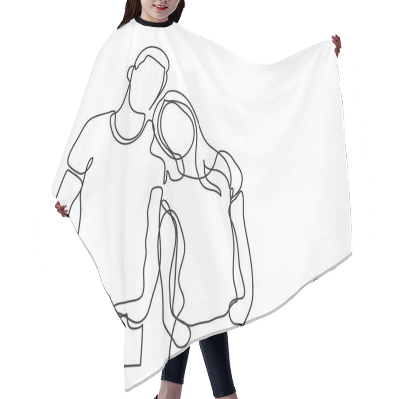 Personality  Loving Couple Standing - Continuous Line Drawing Hair Cutting Cape