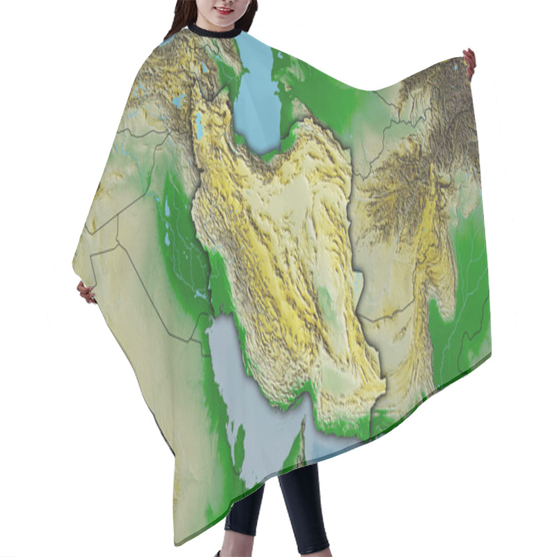 Personality  Physical Map Within The Iran Area In The Stereographic Projection With Legend - Raw Composition Of Raster Layers With Dark Glowing Outline Hair Cutting Cape