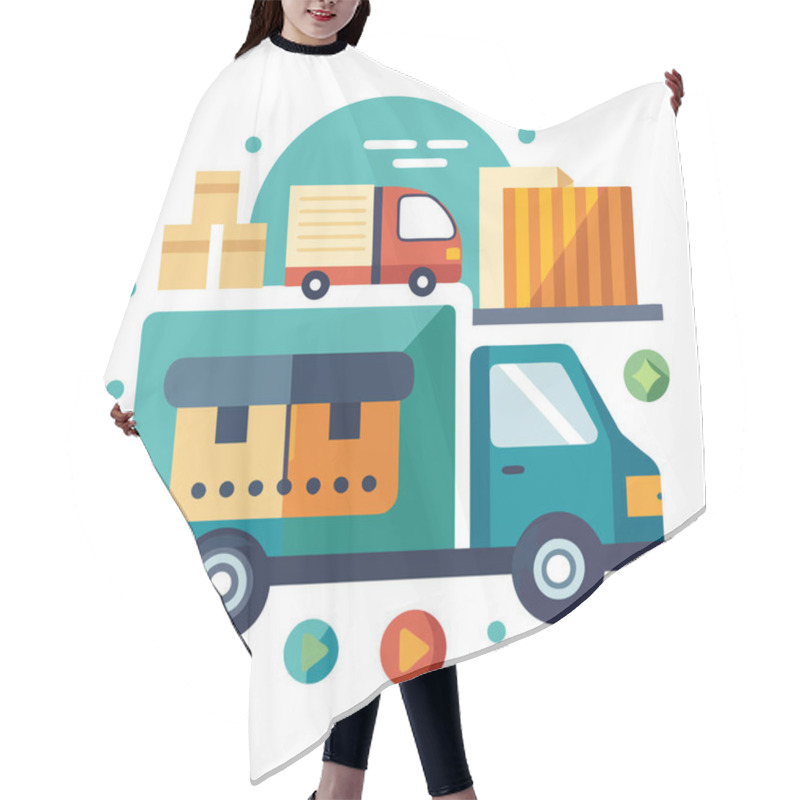 Personality  Cartoon Delivery Truck Illustration Hair Cutting Cape