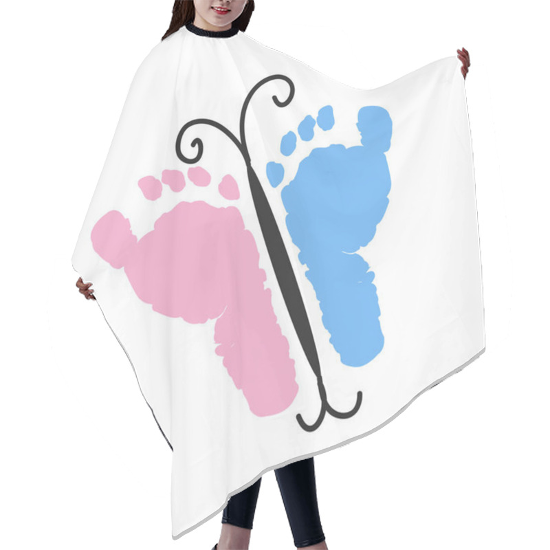 Personality  Baby Girl, Baby Boy Foot Prints. Made Of Butterfly With Foot Prints. Coming Soon Baby. Baby Gender Reveal Symbol. Blue And Pink. Girl, Boy, Twin Baby Symbol. Foot Steps. Baby Girl. Baby Boy. Twin Baby Icon. Baby Gender Reveal Greeting Card Hair Cutting Cape