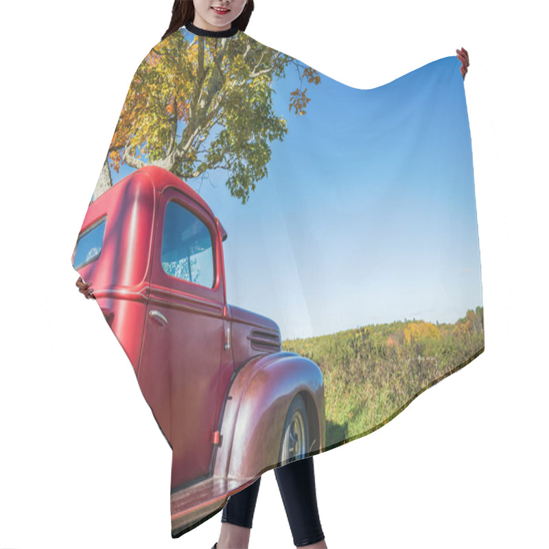 Personality  Old Red Farm Truck Parked Under Autumn Tree Hair Cutting Cape