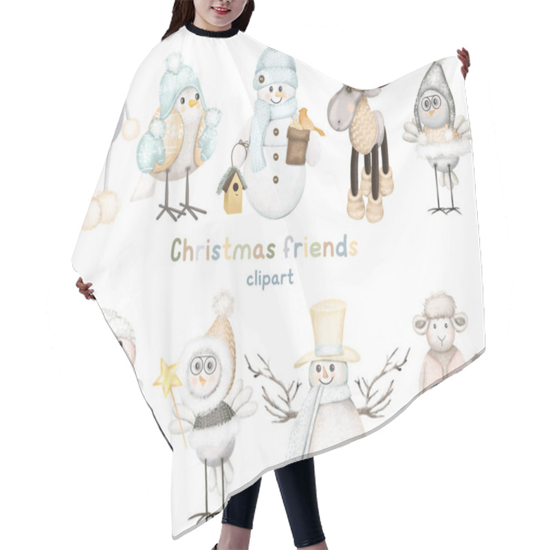 Personality  Set Of Winter Forest Animals And Snowmen, Christmas Cute Characters Clipart, Isolated Illustration On White Background Hair Cutting Cape