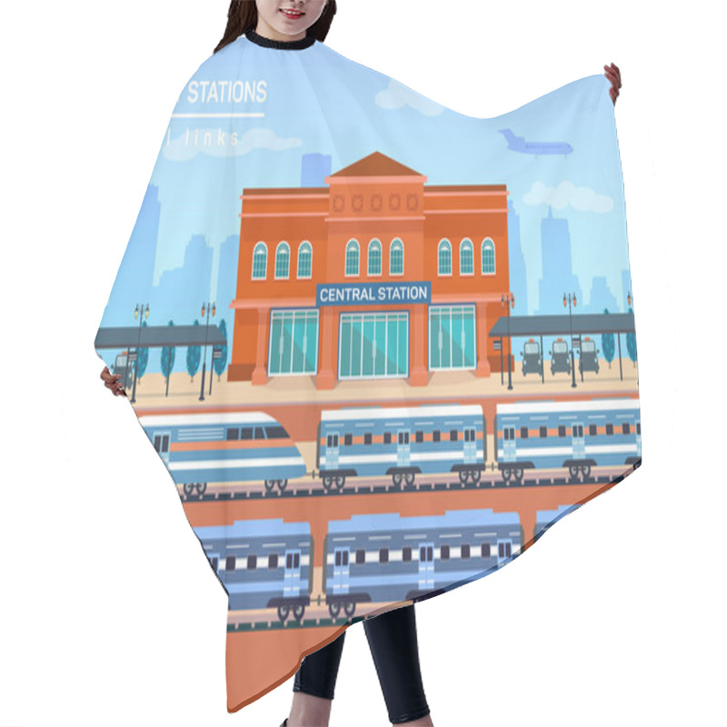 Personality  Railway Station, Vector Flat Background Illustration Hair Cutting Cape