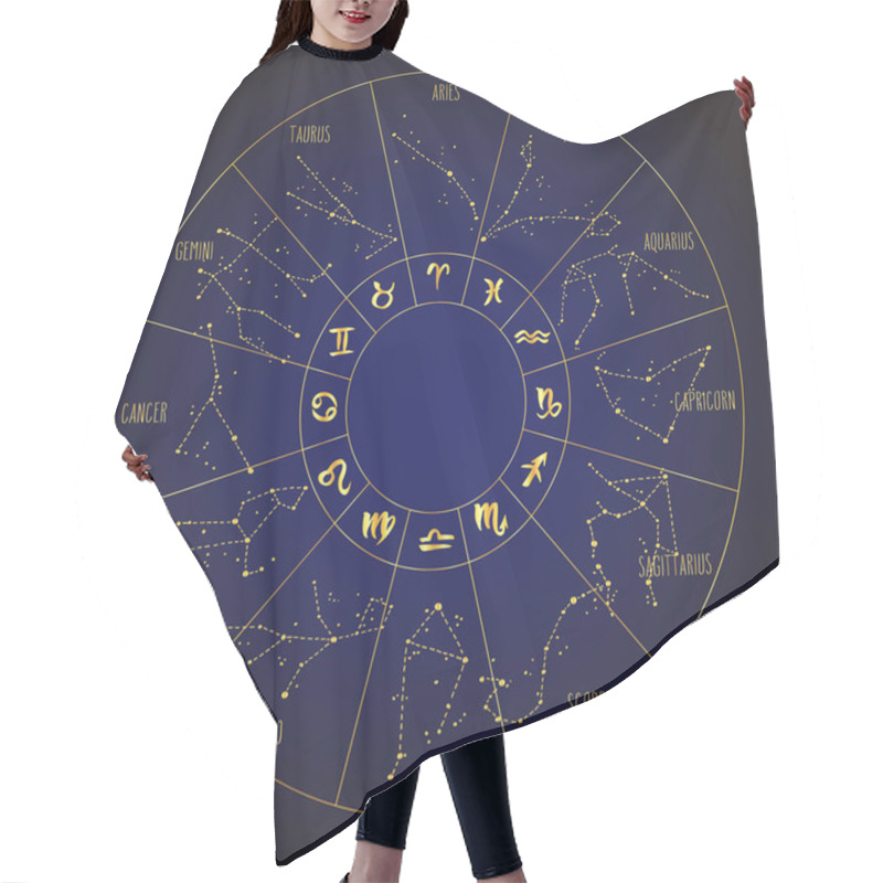 Personality  Zodiac Signs Hand Drawn Golden Constellations Circle Hair Cutting Cape