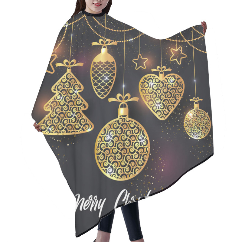 Personality  Vector Illustration Of Christmas Background With Christmas Ball Star Snowflake Confetti Gold. Hair Cutting Cape