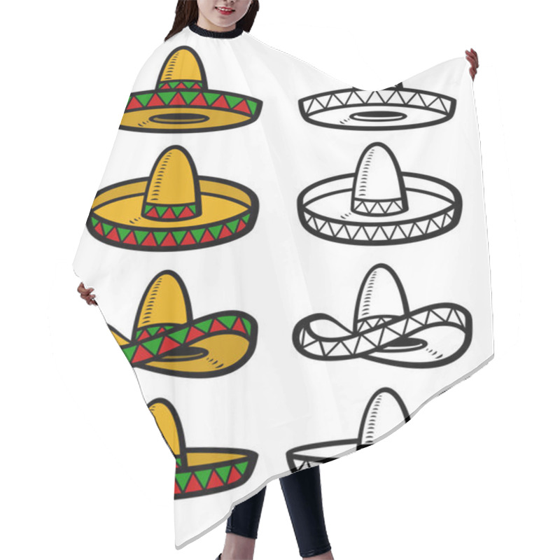 Personality  Sombrero Set. Collection Icon Sombrero. Vector Hair Cutting Cape