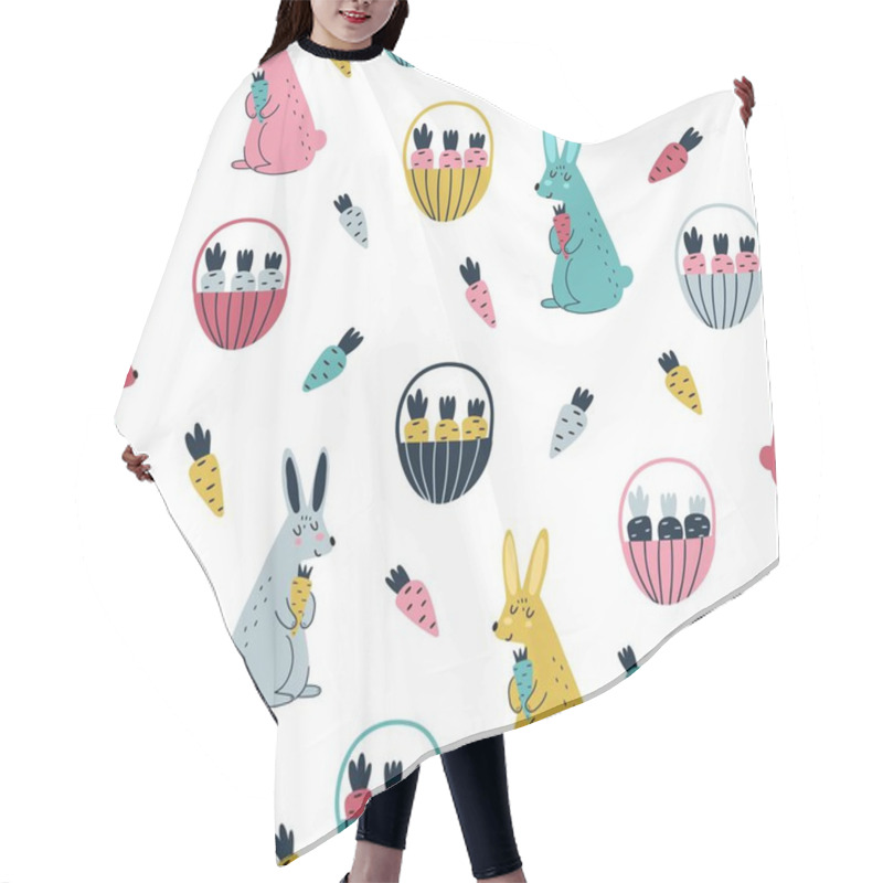 Personality  Rabbits And Carrots Seamless Pattern In Scandinavian Style. Funny Background Hair Cutting Cape