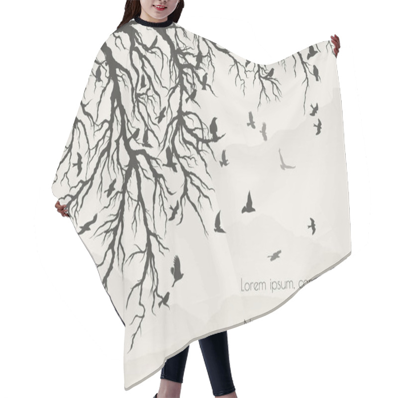 Personality  Figure Flock Of Flying Birds On Tree Branch. Vector Illustration Hair Cutting Cape