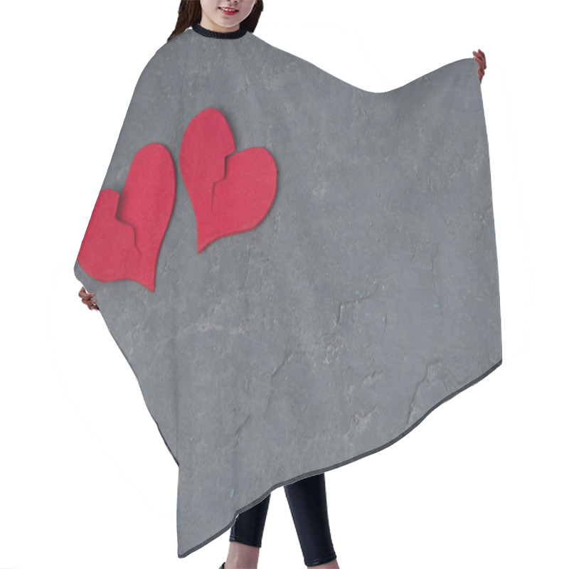 Personality  Two Broken Hearts On Concrete Background. Copy Space . Unhappy L Hair Cutting Cape