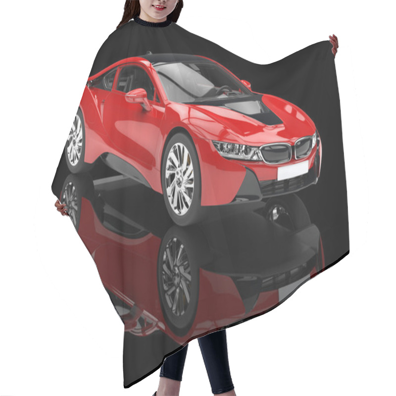 Personality  Modern Red Sports Car - Isolated On Black Reflective Background. Hair Cutting Cape