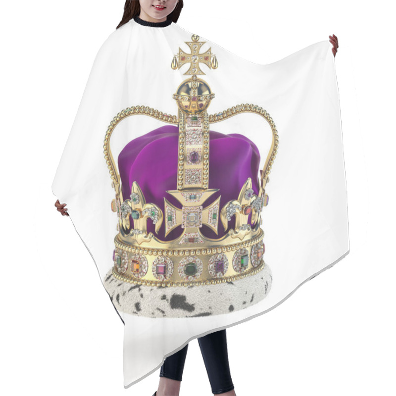 Personality  English Golden Crown With Jewels Isolated On White. Royal Symbol Hair Cutting Cape